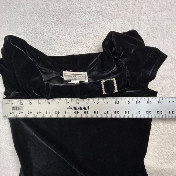 Jessica McClintock Gunne Sax Black Velvet Off-Shoulder Mini Dress 5/6 Stretch - Picture 6 of 8